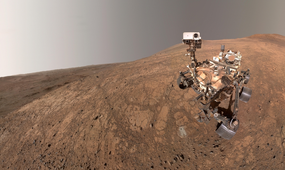 Nasa’s Perseverance rover took this selfie inside Jezero Crater in its northern hemisphere of Mars on May 10, 2025. The small puff of dust left of centre and below the horizon line is a dust devil, about 3 miles (5 kilometres) away. — Nasa/JPL-Caltech/MSSS handout pic via Reuters 