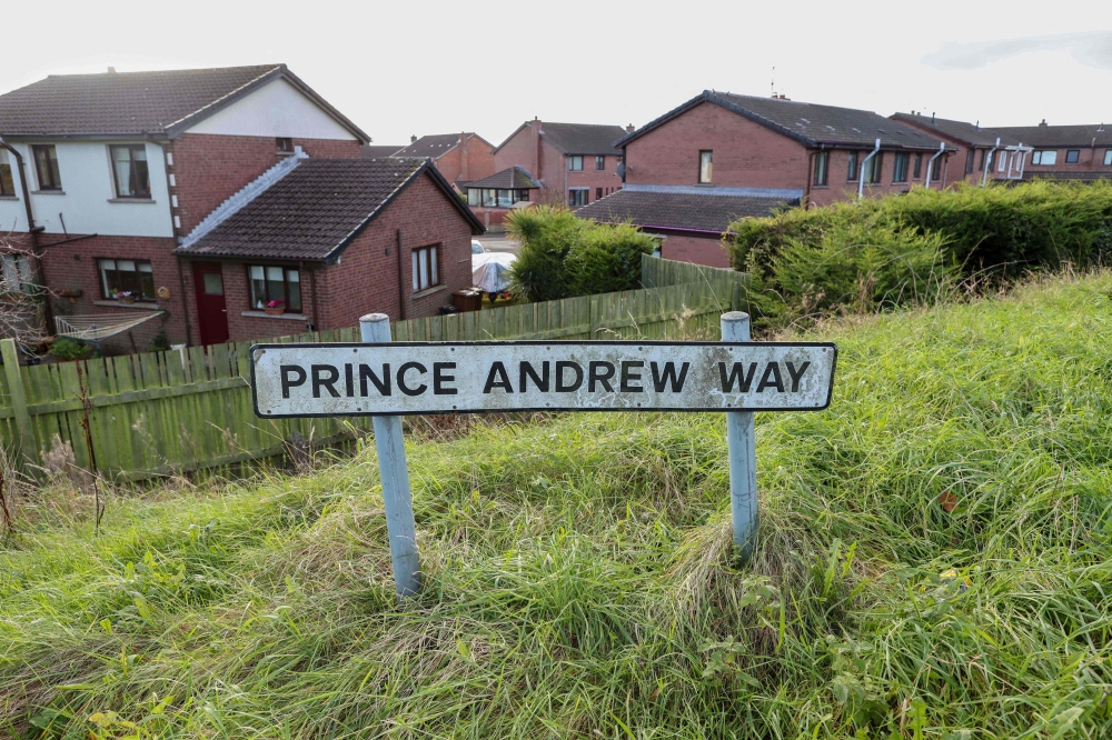 This general view shows a sign for a street originally named after Britain’s former prince Andrew, along a road in the town of Carrickfergus, County Antrim in Northern Ireland on November 25, 2025. A Northern Irish council has voted to rename a street in the town of Carrickfergus called after Britain’s disgraced former prince Andrew. — AFP pic 