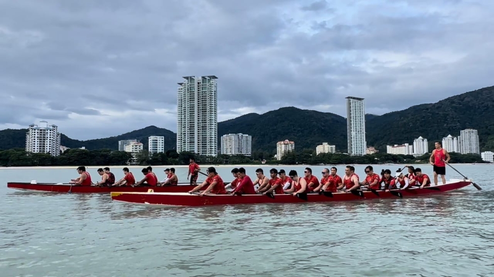 Pacific West Dragonboat Club members take part in a training session in this undated photograph. — Pacific West Dragonboat Club pic