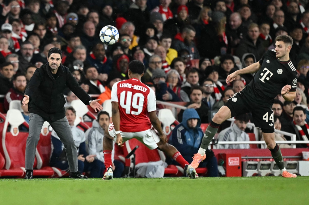 Arsenal’s Spanish manager Mikel Arteta shouts at Arsenal’s English midfielder #49 Myles Lewis-Skelly during the Uefa Champions League league phase football match between Arsenal and Bayern Munich at the Emirates Stadium in north London on November 26, 2025. — AFP pic 