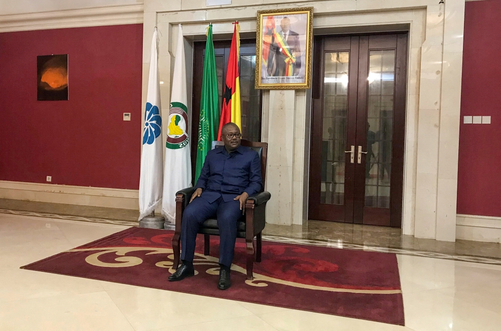 Guinea-Bissau President Umaro Sissoco Embalo speaks to journalists at the presidential palace in the capital Bissau, Guinea-Bissau, on February 10, 2022. — Reuters pic