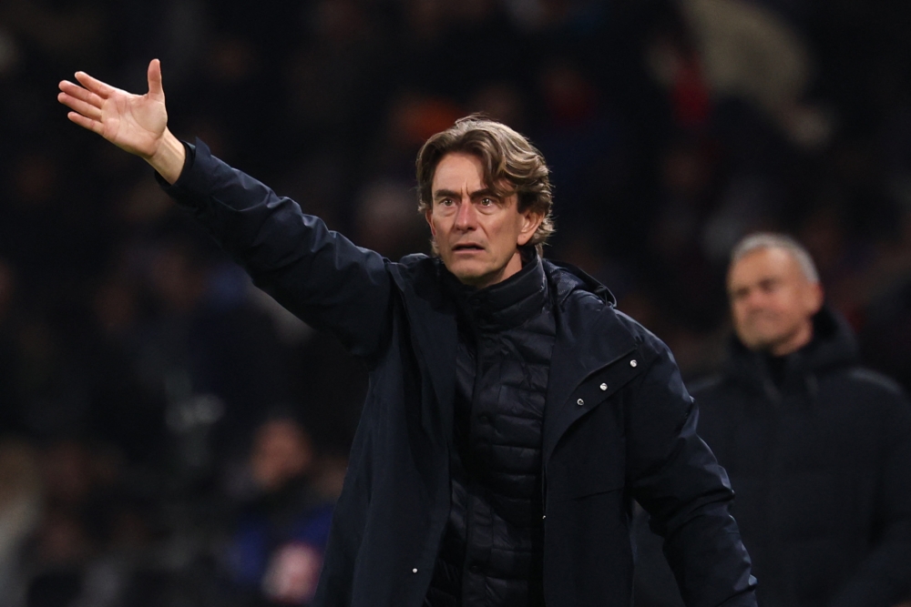 Tottenham's Danish coach Thomas Frank reacts in the technical area during the UEFA Champions League. — AFP pic