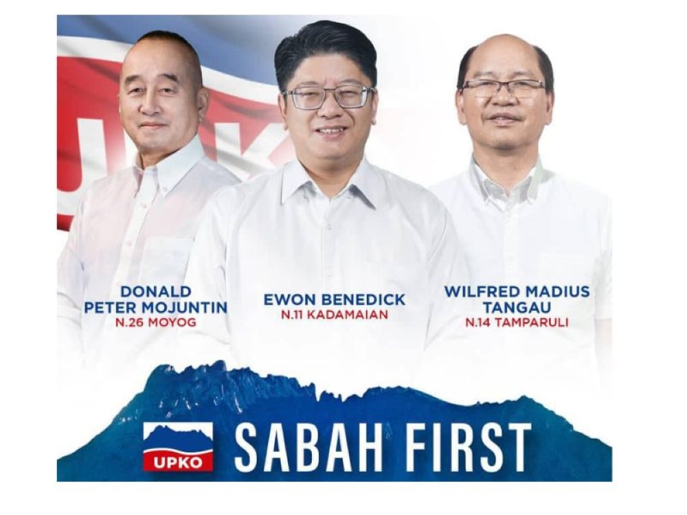 Upko president Datuk Ewon Benedick, together with Datuk Wilfred Madius Tangau and Datuk Donald Peter Mojuntin, ran and won three state seats on a ‘Sabah First’ campaign in the November 29, 2025 election. — Picture from Facebook/UPKO Malaysia