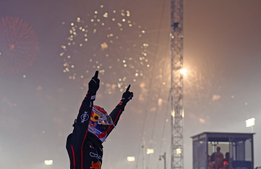 Red Bull’s Max Verstappen celebrates after winning the Qatar Grand Prix at Lusail International Circuit, Lusail, November 30, 2025. — Reuters pic 