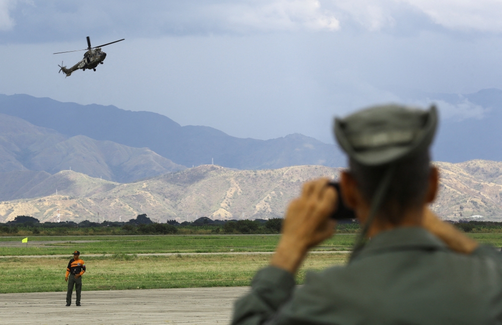A helicopter performs during the Expo Aeronautica Venezuela 2025, after US President Donald Trump said on Saturday the airspace above and surrounding Venezuela should be considered ‘closed in its entirety,’ without giving further details, as his administration ramps up pressure on President Nicolas Maduro’s government, in Maracay, Venezuela November 29, 2025. — Reuters pic 
