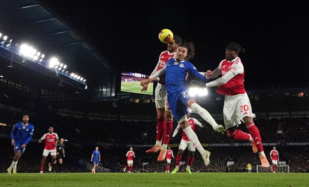 Arsenal’s Mikel Merino scores their first goal against Chelsea at Stamford Bridge, London, November 30, 2025. — Action Images pic via Reuters