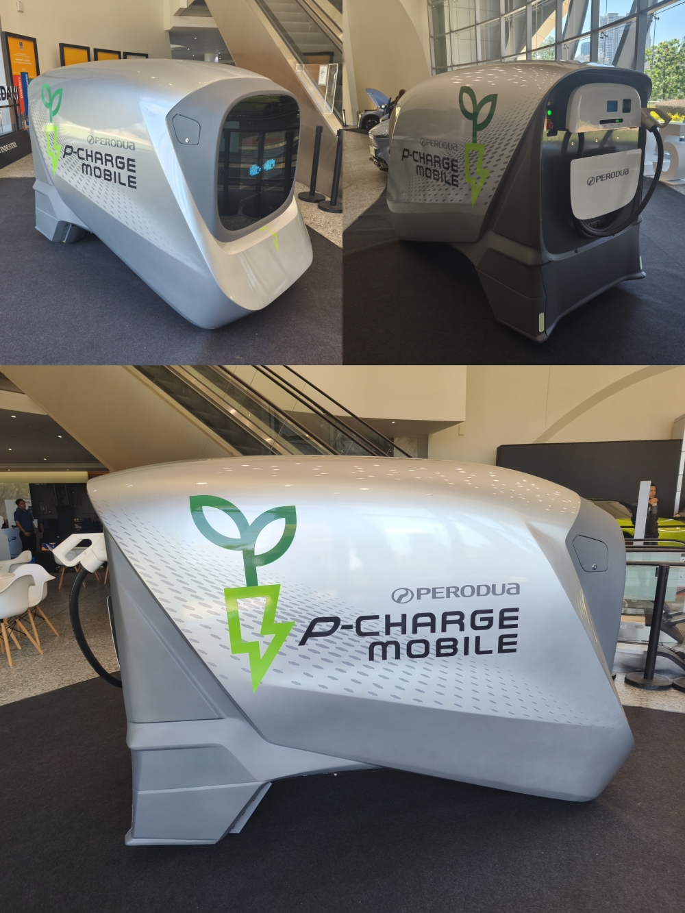 Encased in a sleek, futuristic white-and-grey exterior, the portable charging unit features a rounded, pod-like form and is maneuvered by an operator using a handheld controller. — Picture by Kenneth Tee