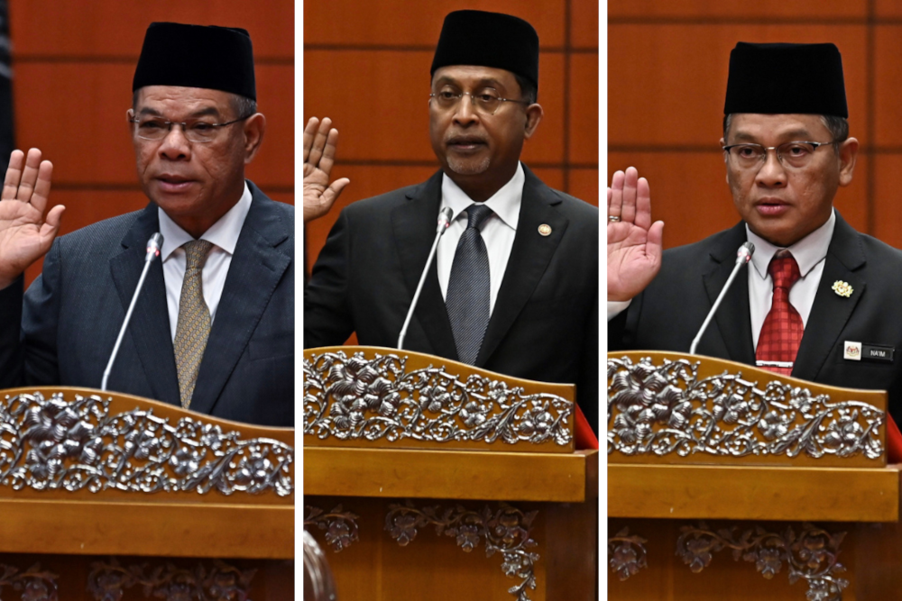 Three ministers — Home Minister Datuk Seri Saifuddin Nasution Ismail, Higher Education Minister Datuk Seri Zambry Abd Kadir, and Minister in the Prime Minister’s Department (Religious Affairs) Datuk Mohd Na’im Mokhtar — were sworn in as senators for a second term today. — Bernama pics
