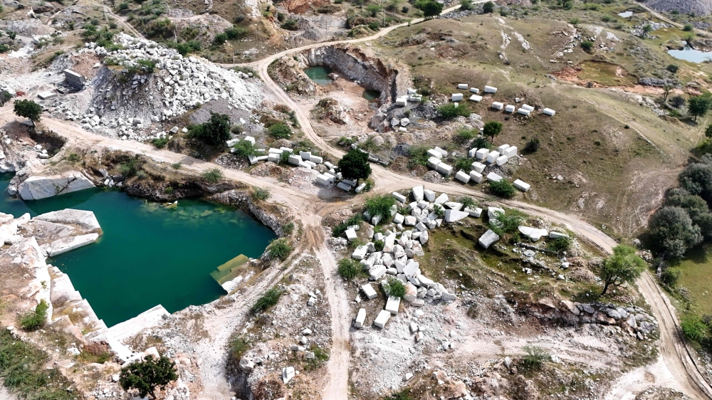 This aerial photograph taken on October 9, 2025 shows a stone quarry on the outskirts of Rajasthan’s Beawar district. — AFP pic