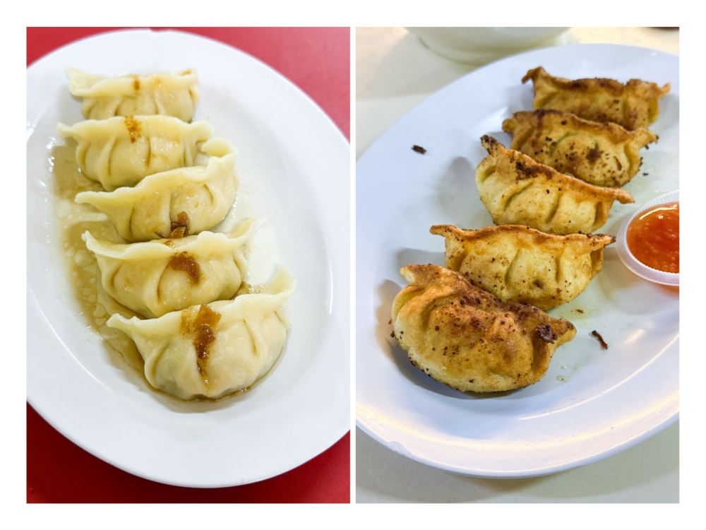 Generously stuffed dumplings are best eaten boiled (left). When deep fried, the dumplings have a crunchy outer layer (right). — Pictures by Lee Khang Yi