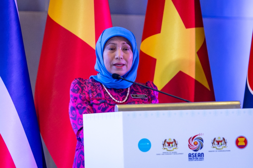 Women, Family and Community Development Minister Datuk Seri Nancy Shukri has called for more compassionate and people-centred enforcement following an incident in which a woman was reportedly denied entry into the compound of a district police headquarters in Melaka on Monday. — Picture by Firdaus Latif