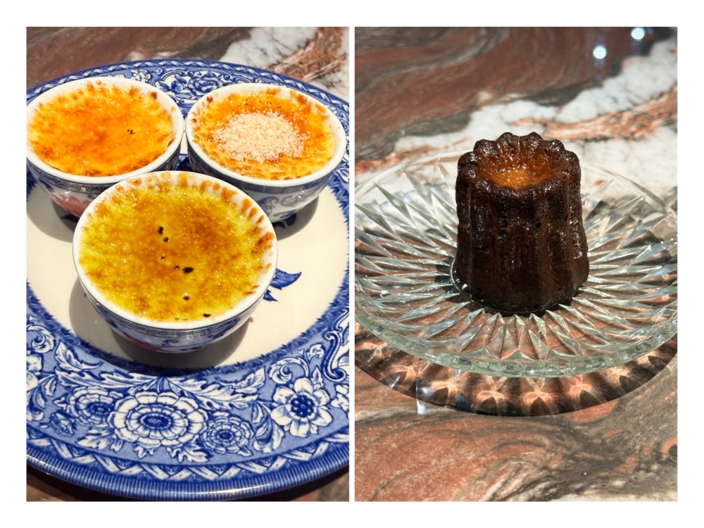 Trio Creme Brulee (left) gives you three flavours while the Thai Milk Tea Canele (right) has a centre which tastes of milky tea (right). — Picture by Lee Khang Yi