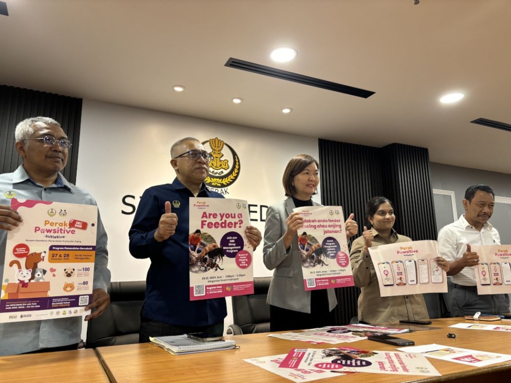 Perak Housing and Local Government Committee chairman Sandrea Ng Shy Ching and Ipoh Mayor Zamakhshari Hanipah attend a press conference on the launching of the Feeder Mapping Application at the Perak Darul Ridzuan Building in Ipoh, Perak. — Picture by John Bunyan