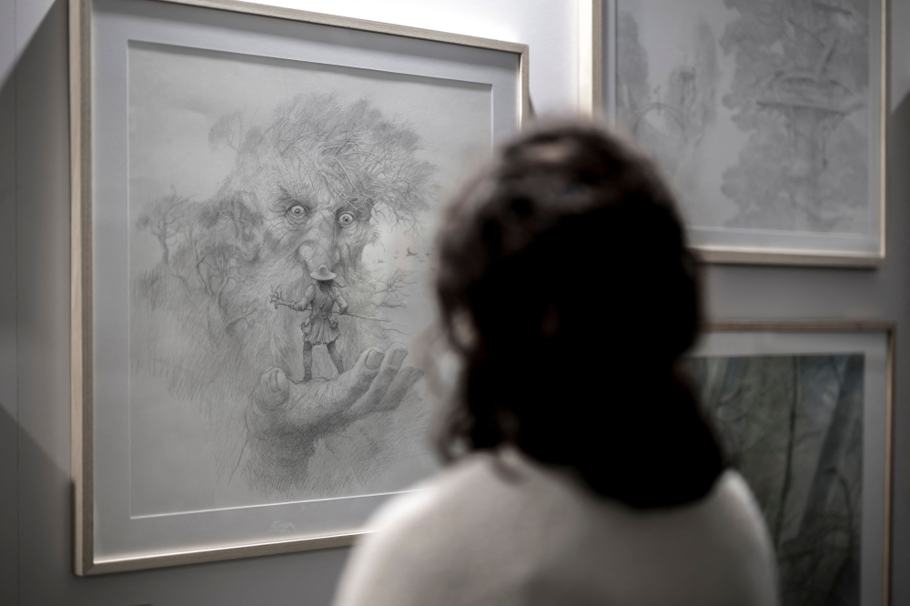 A picture taken in Neuchatel on December 9, 2025 shows drawings by illustrator John Howe at La Tour du Fantastique (The Tower of the Fantastic) new museum. — AFP pic