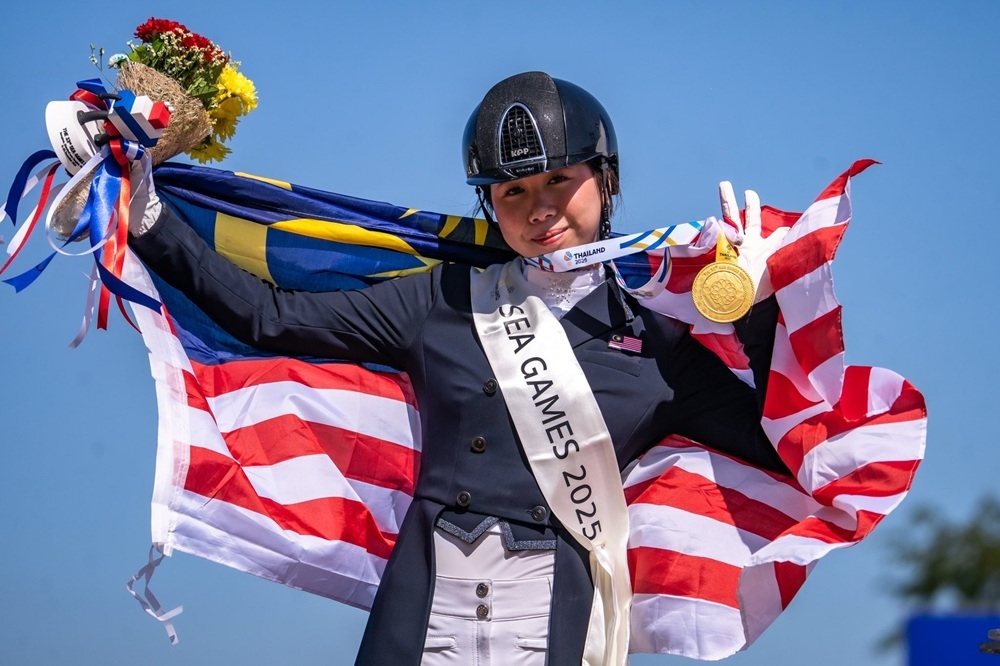National equestrian athlete Megan Ding Min Ern trotted to gold in the individual dressage event at the SEA Games Thailand 2025 in Chonburi today. — Picture via Facebook/Thailand Equestrian Federation