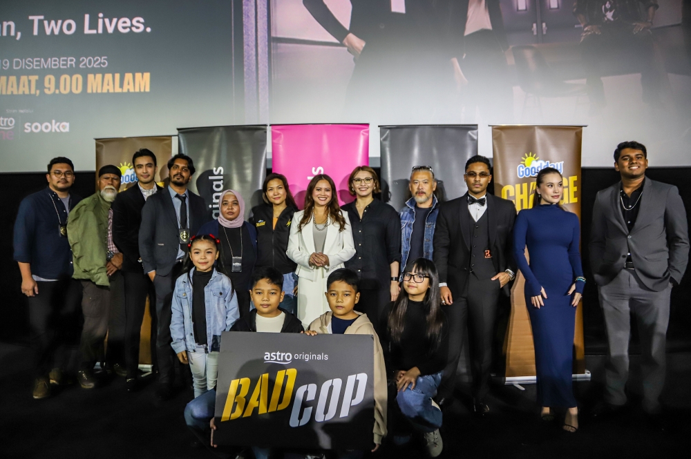 The cast and crew of ‘Bad Cop’ pose for a group photo at the gala premiere held yesterday at TGV Suria KLCC. — Picture courtesy of Astro Shaw
