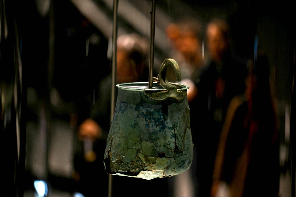 An ancient Roman finding is displayed inside the metro station Colosseo, on the sidelines of the openings to the public of the Colosseo and Porta Metronia new Metro stations, designed as museums to showcase the archaeological findings uncovered during their construction, in Rome December 16, 2025. — AFP pic