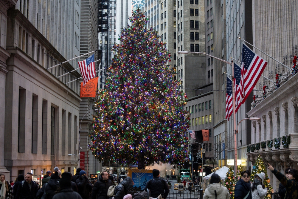The New York Stock Exchange Christmas Tree outside of the NYSE in New York December 11, 2025. — Reuters pic