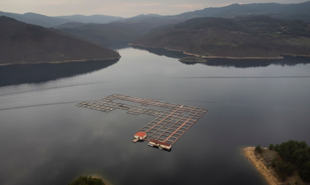 This aerial photograph shows a fish farm in Kardzhali dam, southern Bulgaria, December 4, 2025. — AFP pic
