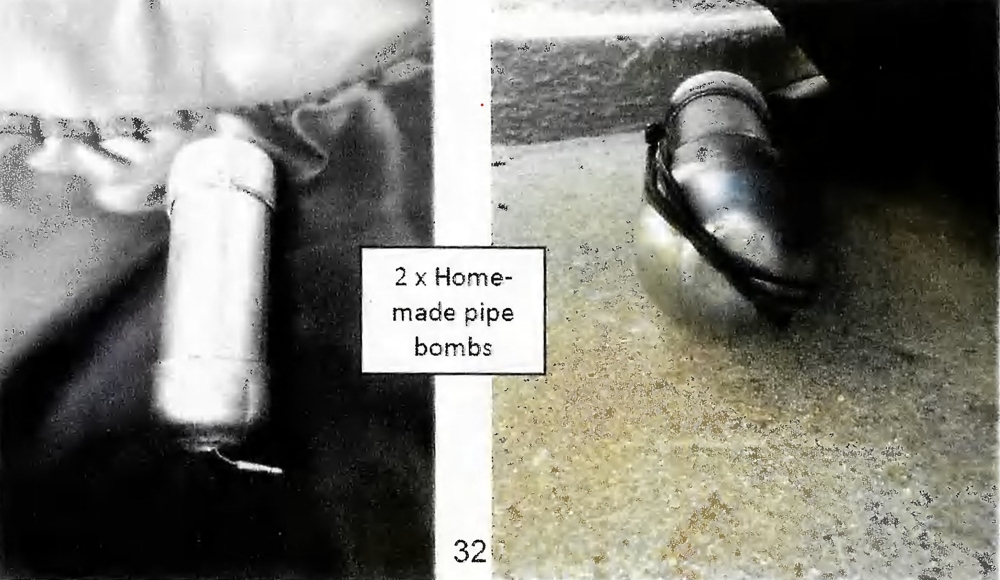 A handout photo released by the New South Wales Courts on December 22, 2025 shows two undetonated pipe bombs allegedly thrown during the Bondi Beach shooting in Sydney on December 14, 2025. — AFP pic