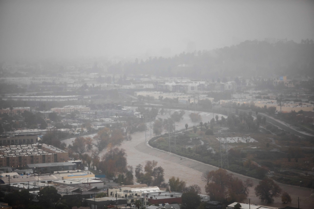 The Los Angeles river with a high water level is seen from Elysian Park on December 24, 2025 in Los Angeles, California. — AFP pic 