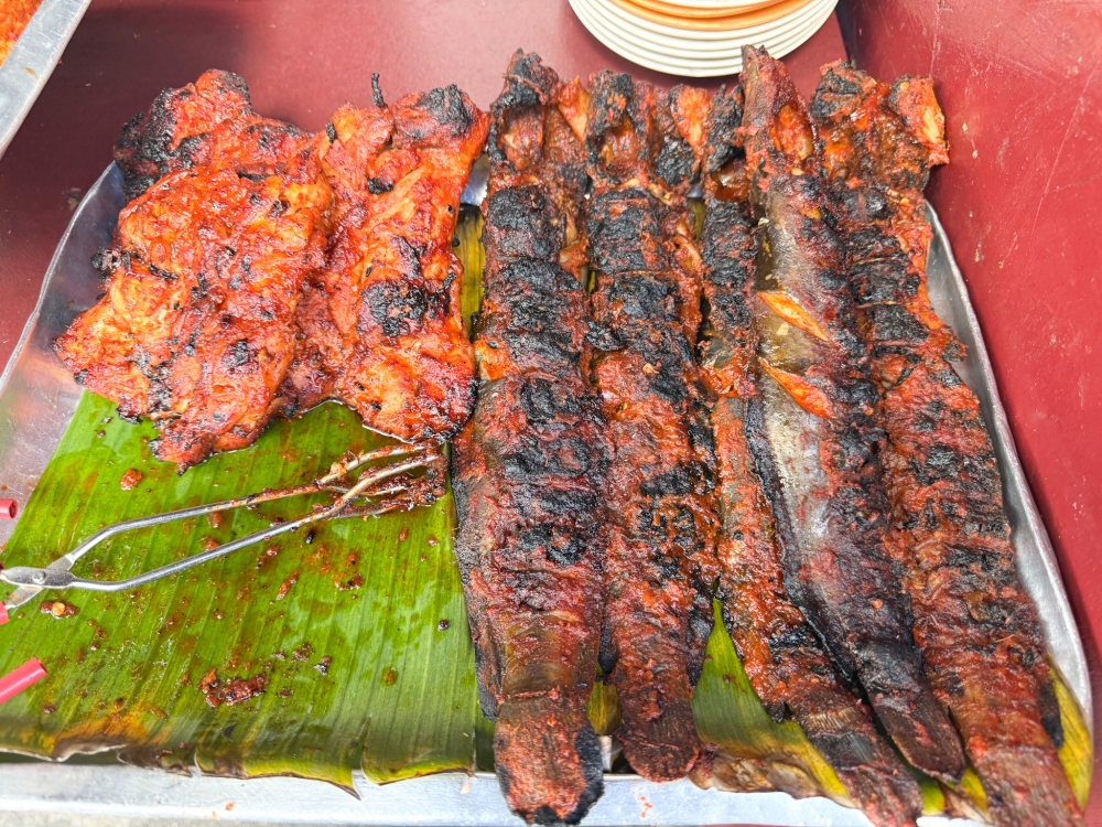 Juicy grilled chicken (left) was swiped by an enthusiastic diner and the ugly ‘ikan keli’ (right) was my go-to order — Picture by Lee Khang Yi