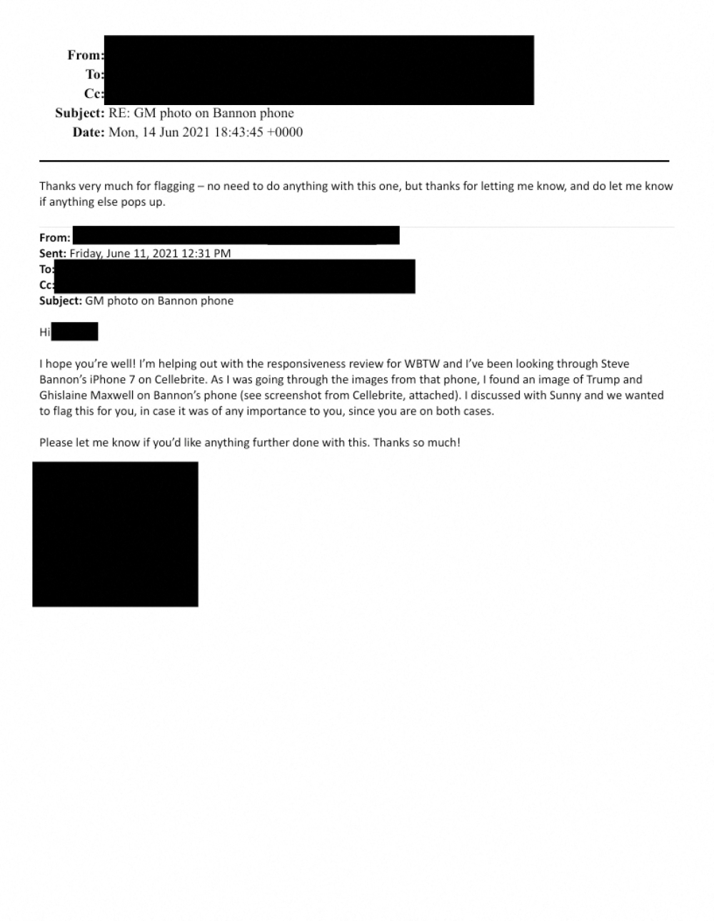 DOJ‑released image shows email about a purported Epstein–Trump photo on Steve Bannon’s phone, Washington, December 23, 2025. — Reuters pic/US Justice Department