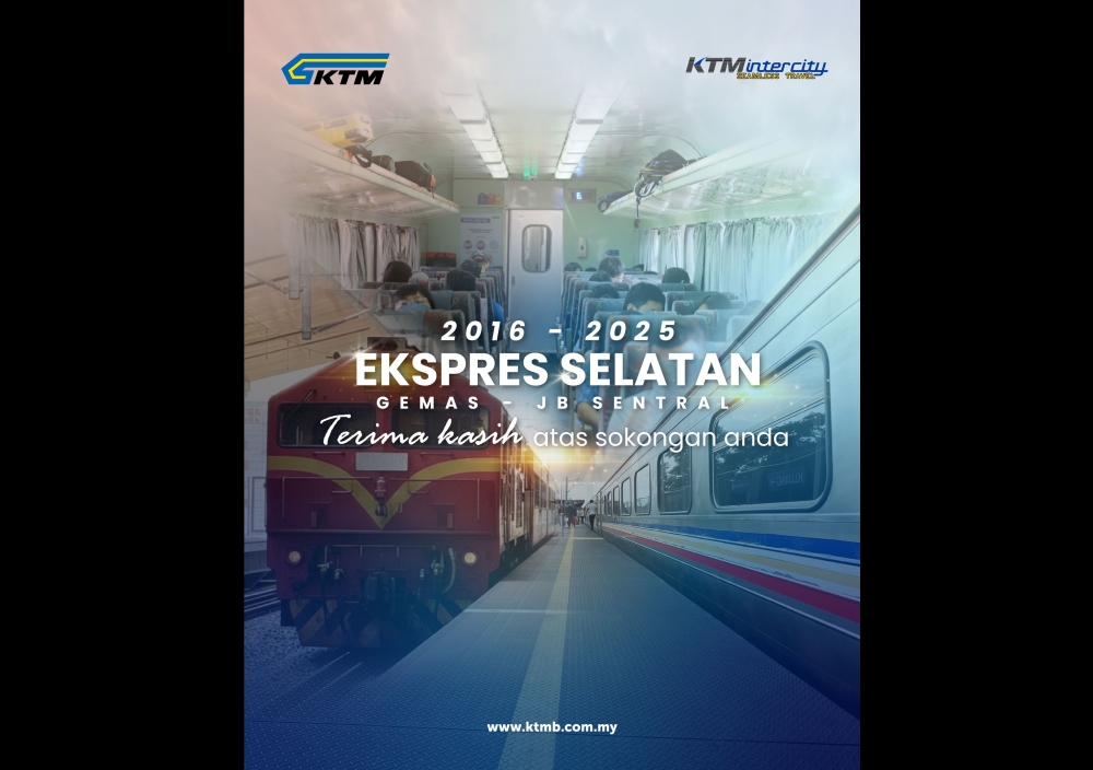 KTMB Southern Express train service for the Gemas-JB Sentral-Gemas route will be terminated effective January 1, after nine years of operation. — Picture via Facebook/KTMB