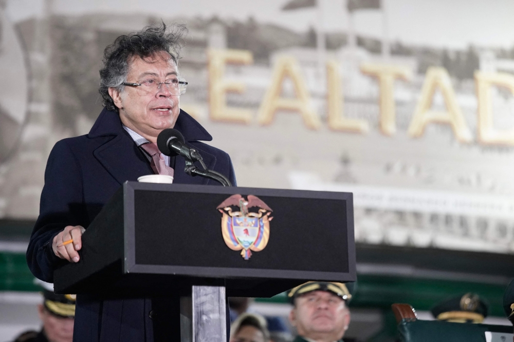 ColombianPresident Gustavo Petro delivers a speech during a military ceremony to introduce the new commanders of the Armed Forces in Bogota on December 29, 2025. — AFP pic