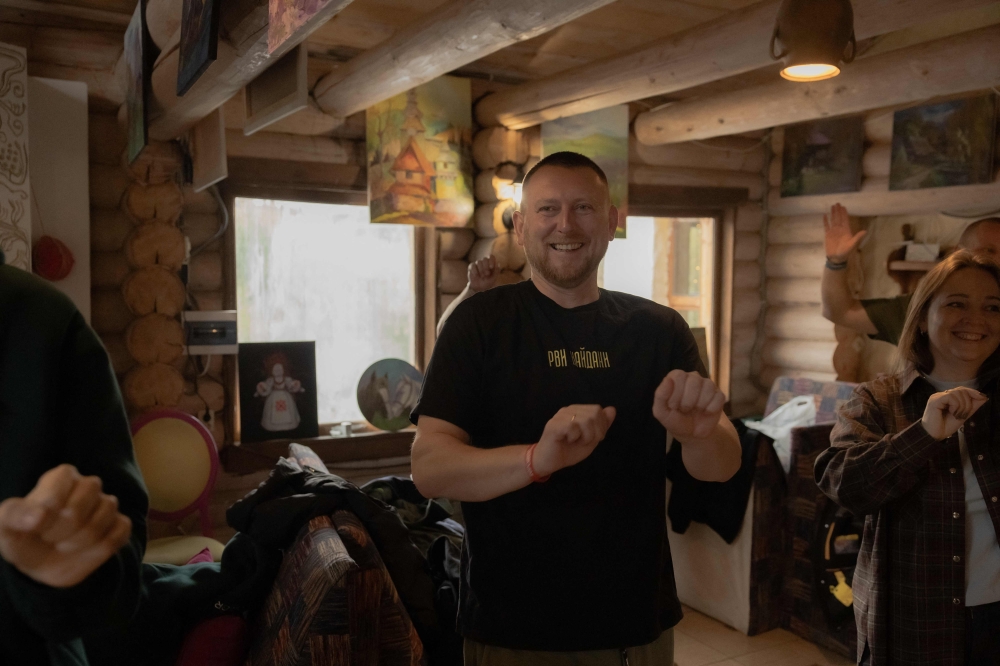 Ukrainian military medic Roman Zukh attends a motor skills activity session at the RePower programme, a mountain retreat designed to support Ukrainian military medics psychological recovery and mental well-being in Ukraine's western Zakarpattia region on October 26, 2025, amid the Russian invasion of Ukraine. — AFP pic 