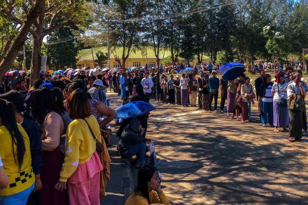 People queue to cast their votes at a polling station during Myanmar's general election in Naypyitaw, Myanmar, December 28, 2025. — Reuters pic