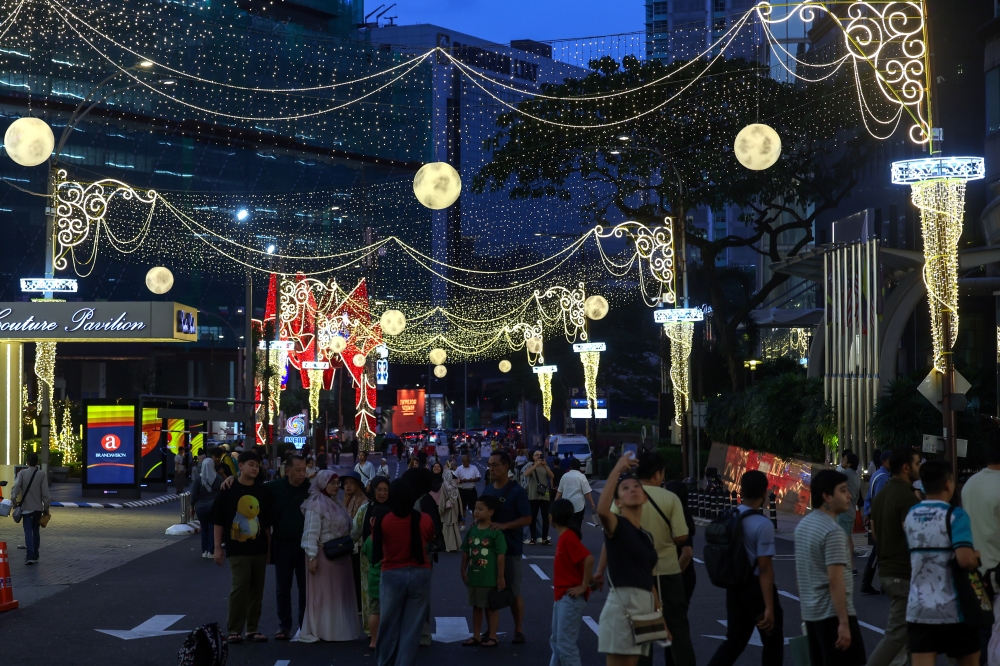 People gather around Jalan Sultan Ismail, Bukit Bintang during the launch of the Lighting Innovation Project Towards Urban Sustainability at Pavilion Kuala Lumpur January 3, 2026. — Bernama pic