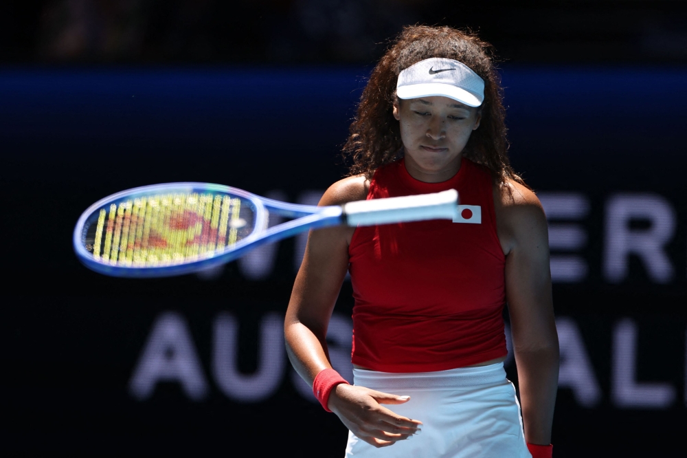 Japan’s Naomi Osaka reacts after a point against Britain’s Katie Swan during their women’s singles match at the United Cup tennis tournament in Perth on January 4, 2026. — AFP pic