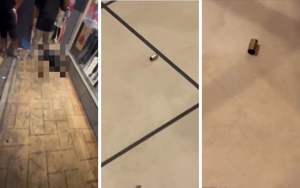 Photos and videos circulating on social media showed the victim slumped against an outer wall of the restaurant and what appeared to be two spent bullet casings on the floor. — Video screengrabs via social media