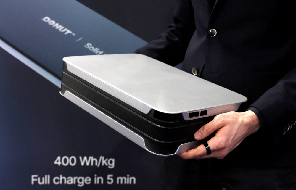 A Donut, a solid-state battery module for electric vehicles, is displayed during CES Unveiled at CES 2026, an annual consumer electronics trade show, in Las Vegas, Nevada January 4, 2026. — Reuters pic