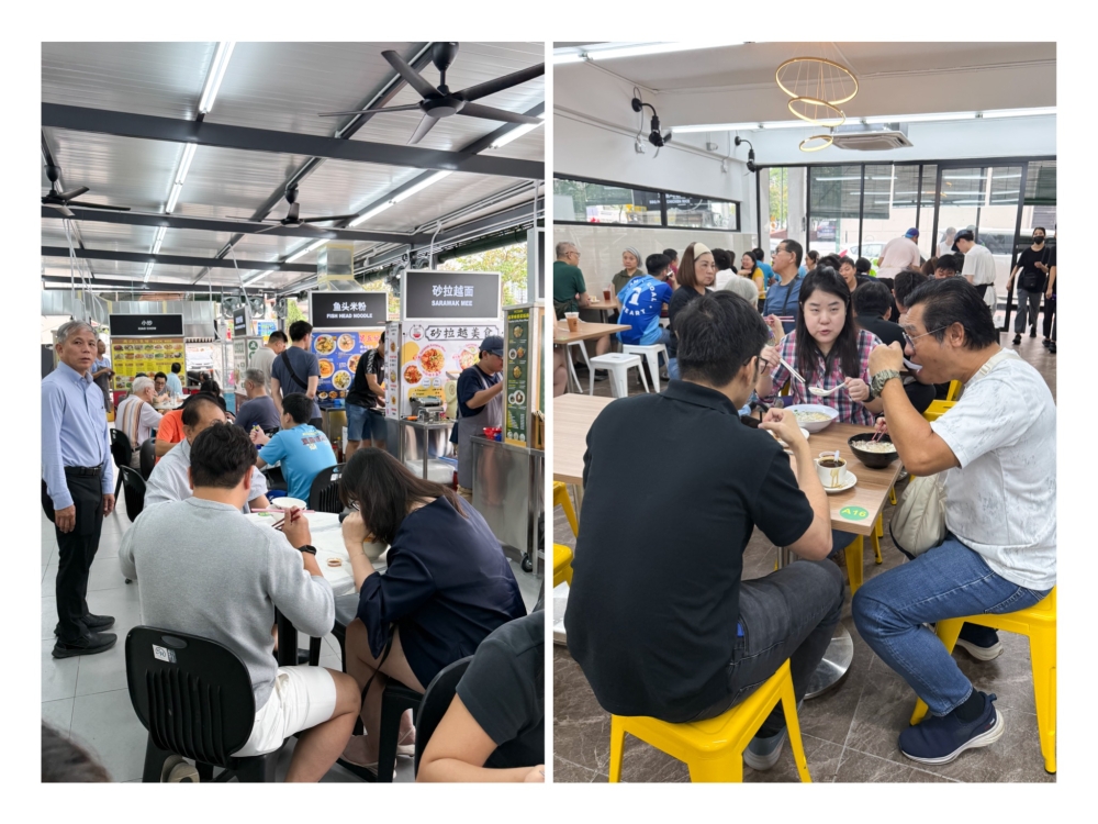 Many have flocked here to check out the new coffee shop with dining outside (left) in the open air area or inside with air-conditioning (right) — Picture by Lee Khang Yi