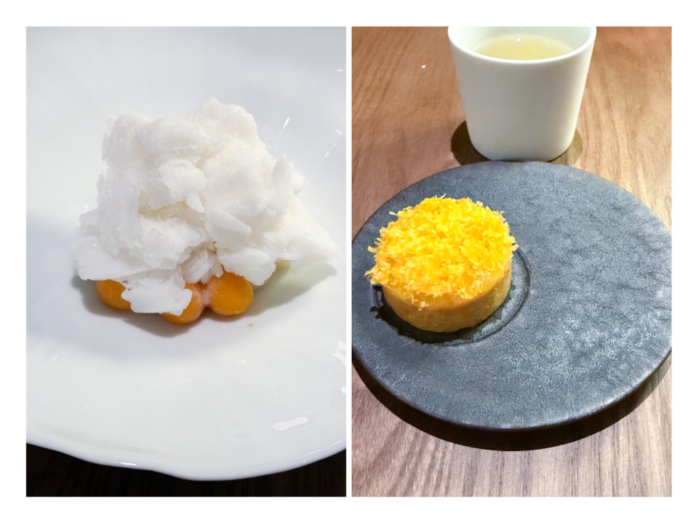 Desserts are inspired by Taiwanese classic sweets like ‘baobei’ with shaved ice and goodies underneath (left). Pineapple tart has a slight tangy flavour with a touch of saltiness from the finely shaved salted egg yolk as you wind down with a cup of Taiwanese oolong tea (right). — Picture by Lee Khang Yi