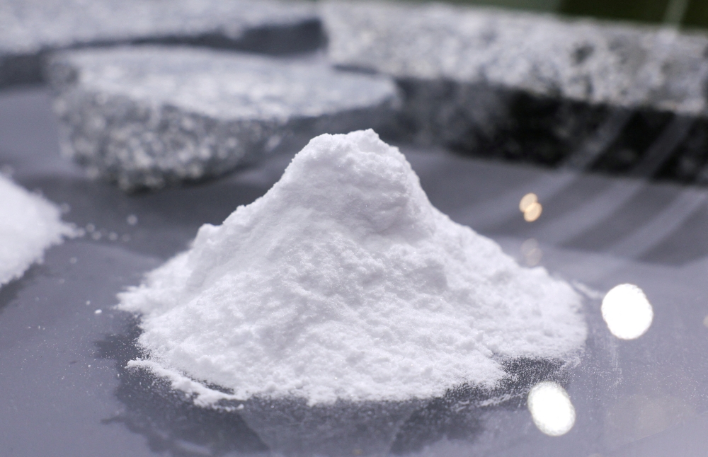 A sample of Lithium carbonate used in battery production is displayed at the Rio Tinto company's booth at the 8th China International Import Expo (CIIE) in Shanghai November 6, 2025. — Reuters pic