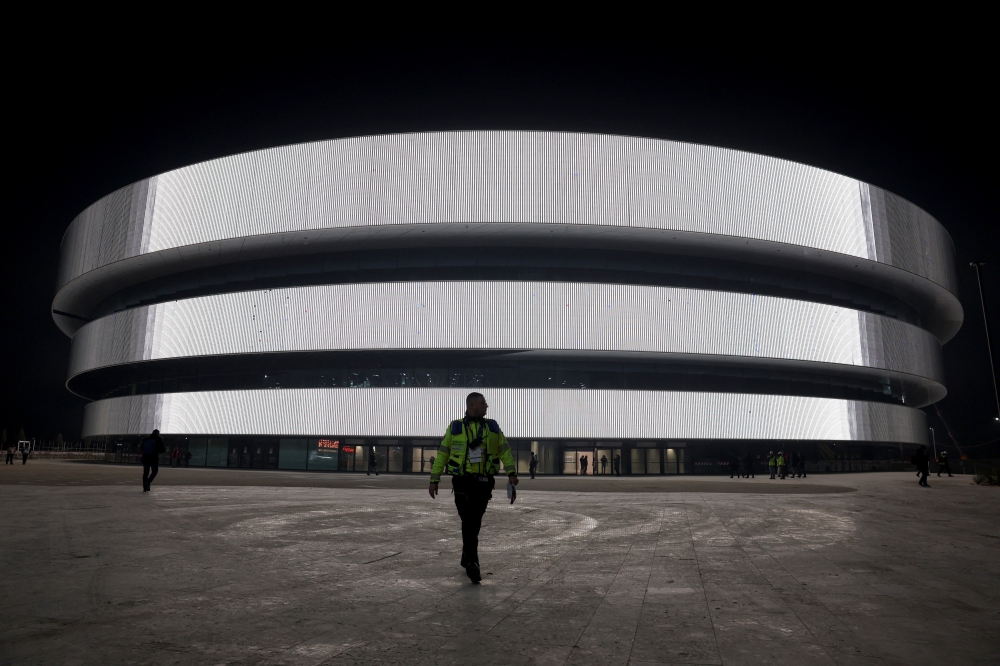 General view of a medical staff member standing outside the Milano Santagiulia Ice Hockey Arena before the SV Kaltern Caldaro Rothoblaas v HCMV Varese Hockey semi-final during the Final Four Italian Cup test event for the 2026 Milano‑Cortina Winter Olympics in Milan January 9, 2026. — Reuters pic 