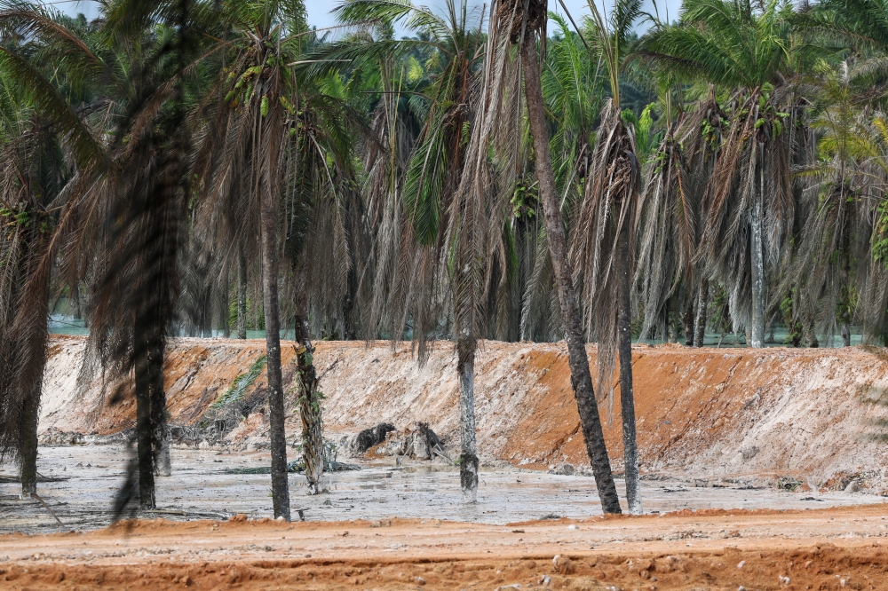 A Bernama investigation on January 10, 2026 found that the 'bund' (fortress) for onshore sand mining activities by a local company had been repaired after it broke on October 31, which had previously caused sediment to enter Sungai Sayong Pinang. — Bernama pic