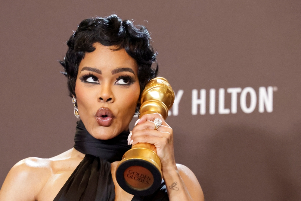 Teyana Taylor poses with the award for Best Performance by a Female Actor in a Supporting Role in Any Motion Picture for “One Battle After Another” at the 83rd annual Golden Globe Awards in Beverly Hills, California on January 11, 2026. — Reuters pic