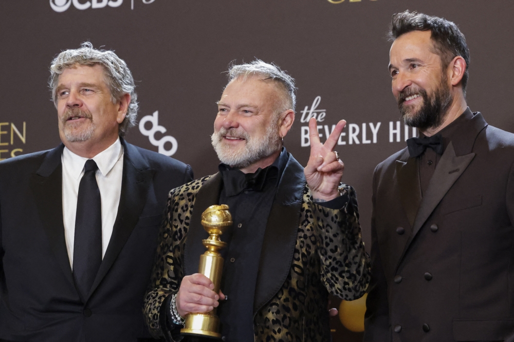 John Wells, R. Scott Gemmill and Noah Wyle pose with the award for Best Television Series – Drama for “The Pitt” at the 83rd annual Golden Globe Awards in Beverly Hills, California on January 11, 2026. — Reuters pic