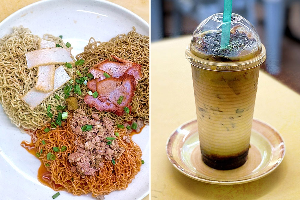 Kolo Mee 3 Rasa (left) and Three Layer Tea (right) at Restoran J&J Borneo Corner. — Pictures by CK Lim