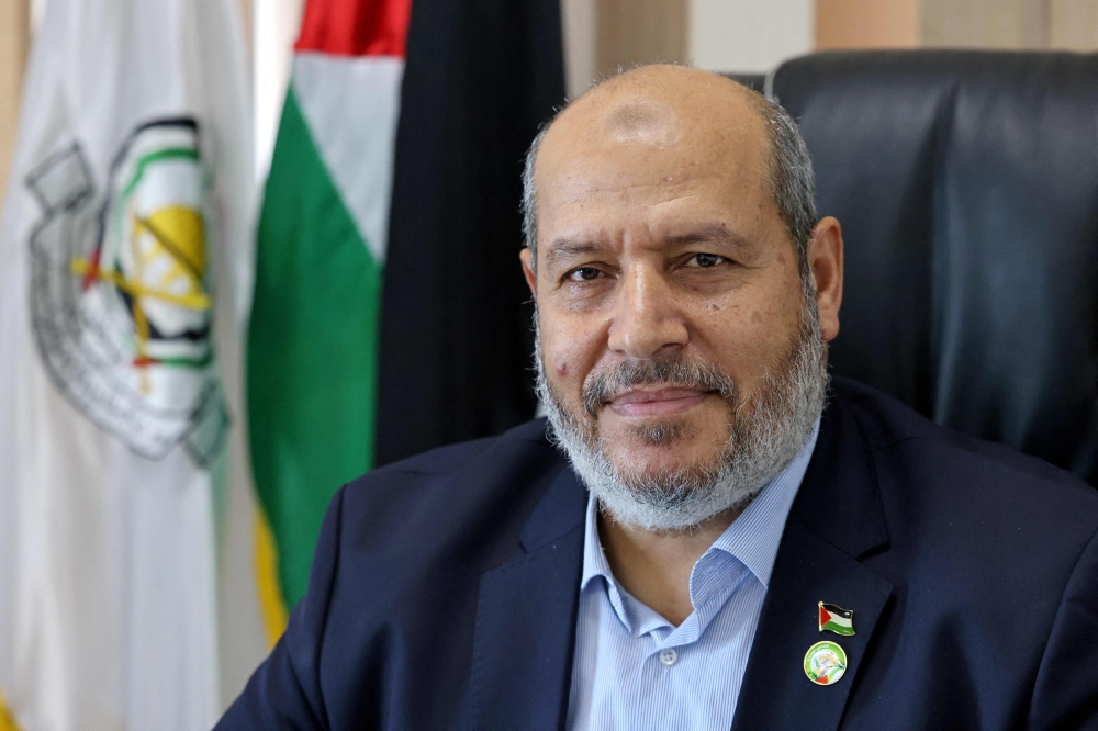 This file picture shows Khalil al-Hayya, senior leader and top Hamas legislative candidate, during an interview with AFP at his office in Gaza City on April 21, 2021. — AFP pic