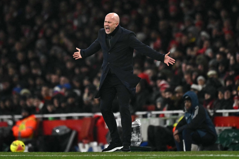 Liverpool’s Dutch manager Arne Slot reacts during the English Premier League football match between Arsenal and Liverpool at the Emirates Stadium in London on January 8, 2026. — AFP pic