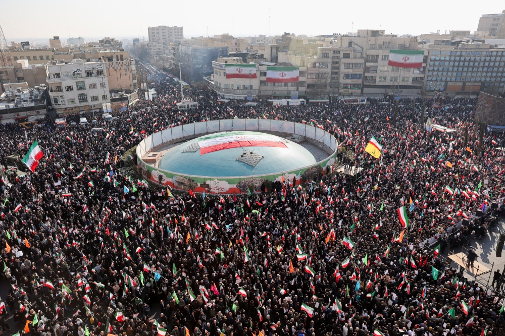 Iranians attend a pro-government rally in Tehran January 12, 2026. — Stringer/Wana (West Asia News Agency) pic via Reuters 