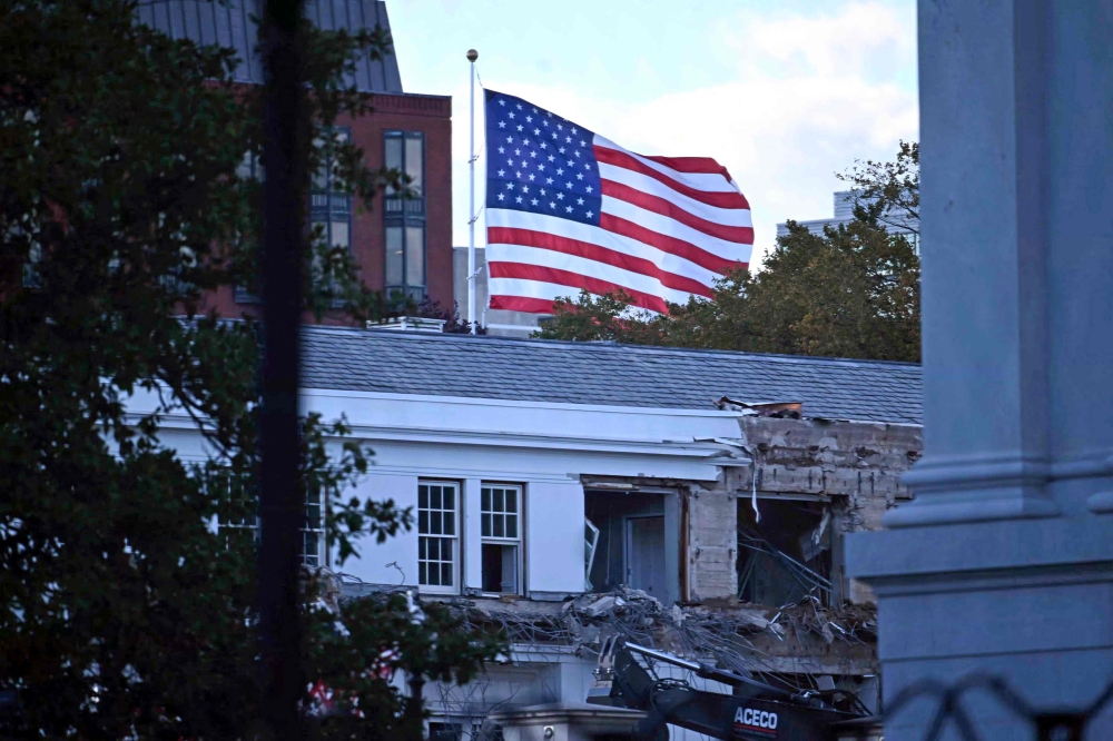 Heavy machinery demolishes part of the White House East Wing as work begins on President Donald Trump’s planned US$350 million ballroom, in Washington, DC, October 20, 2025. — AFP pic