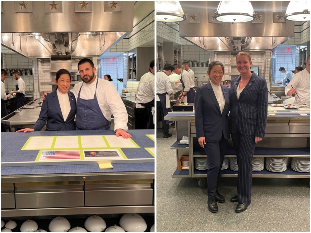 Teh with Chad Palagi, chef de cuisine at Per Se (left). Teh with Sandra Bohlsen, general manager of Per Se (right). — Picture courtesy of Madeline Teh