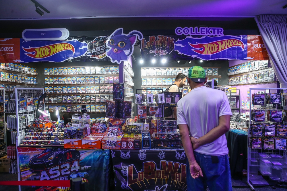 Hot Wheels and other collectible figures on display at the launch of The Collektr Experience Centre at Amcorp Mall in Petaling Jaya. — Picture by Yusof Mat Isa