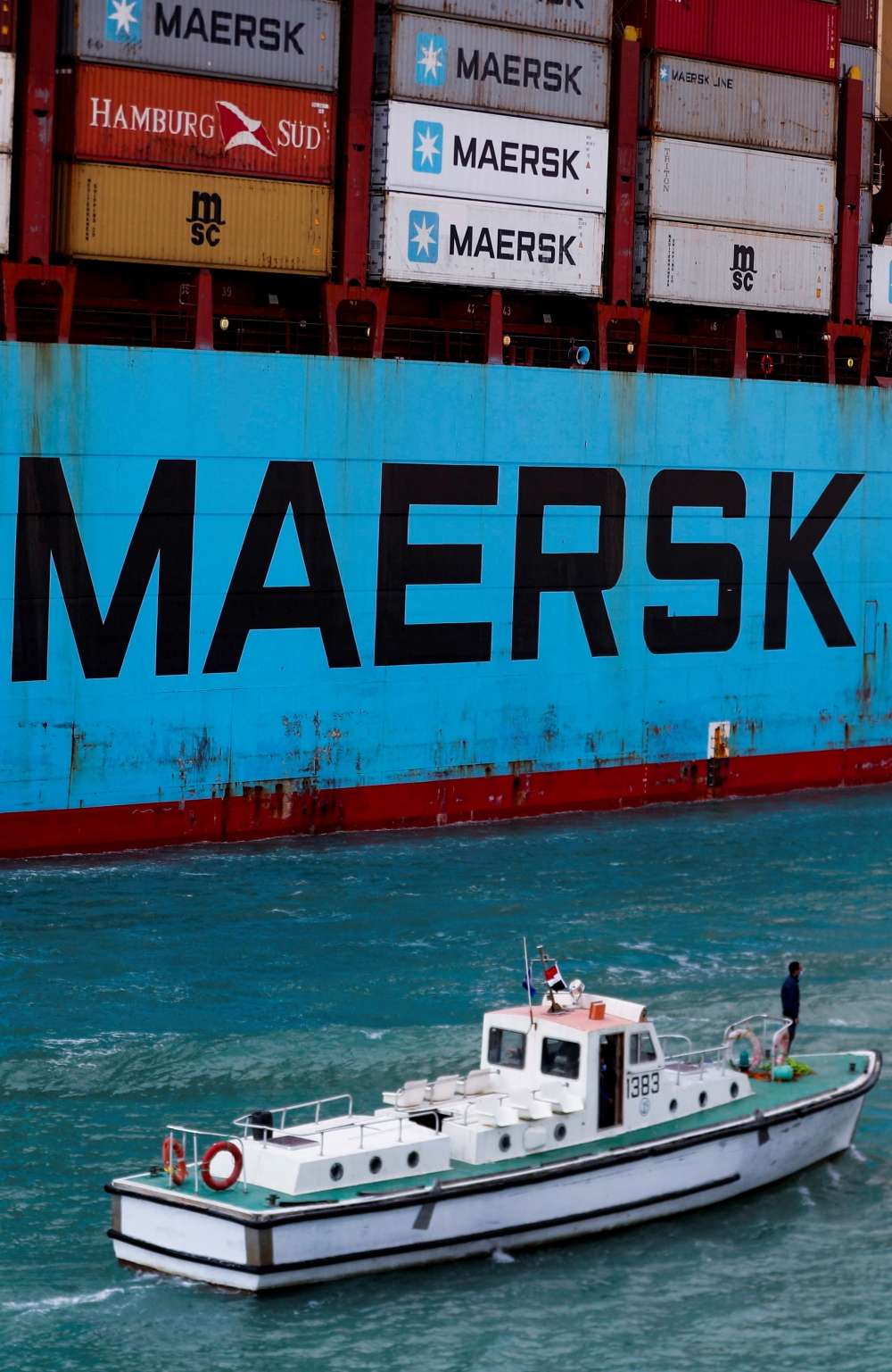 Shipping containers are transported on a Maersk Line vessel through the Suez Canal  in Suez, Egypt February 15, 2022. — Reuters pic